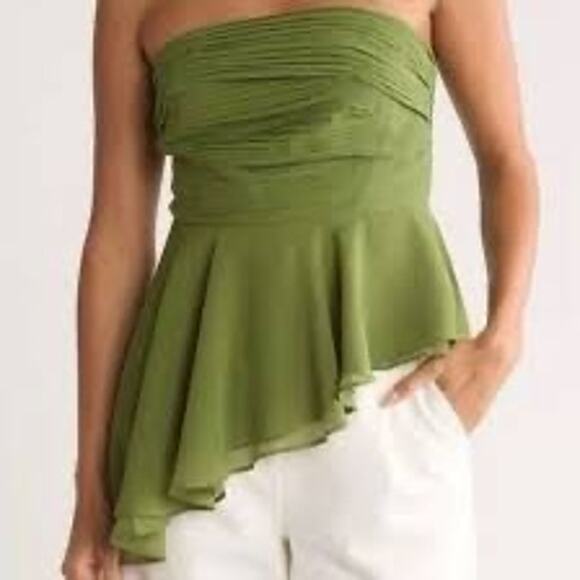 Parker Women's The Delilah Strapless Top Sz 6 Green Asymmetrical Ruffled Pleated - Picture 1 of 6